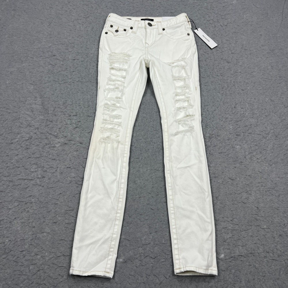 NEW True Religion Halle Jeans Womens 25W Optic White Mid Rise Skinny Flap Pocket